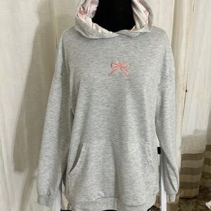 Gray Hoodie with Pink Bow Accent